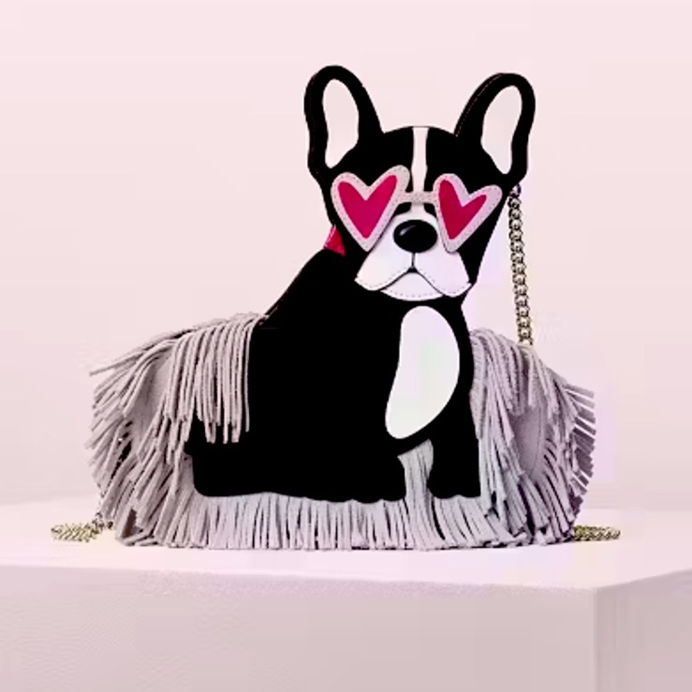 Kate Spade‎ Francois French Bulldog Heart Sunglasses Crossbody Bag Chain Purse